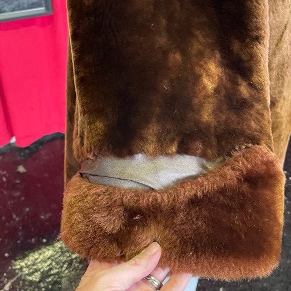 Vintage 60s Famous-Barr Co Brown Teddy Faux Fur Knee Length Coat Womens L/XL - Picture 7 of 10